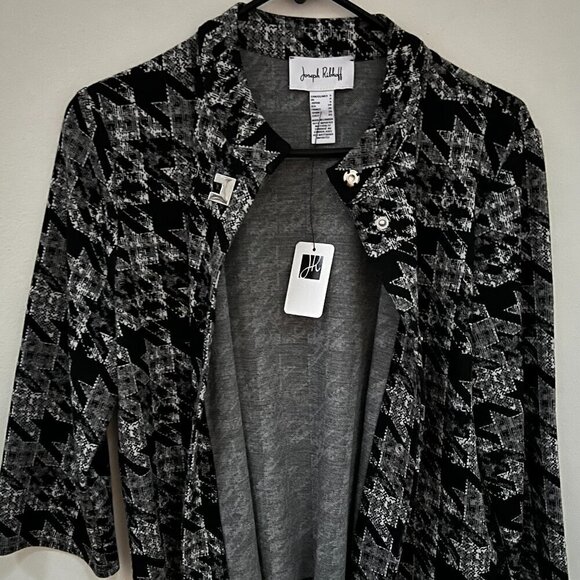 Joseph Ribkoff Black/White Houndstooth Jacquard Knit 3/4 Sleeve Jacket Size 6 - Picture 8 of 10